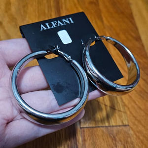 NEW! Alfani 2" Silver-Tone Medium Wide Tapered Hoop Earrings